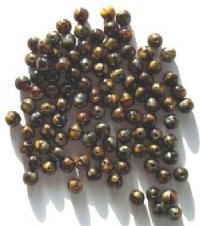 100 6mm Round Satin Topaz Tortoise Glass Beads